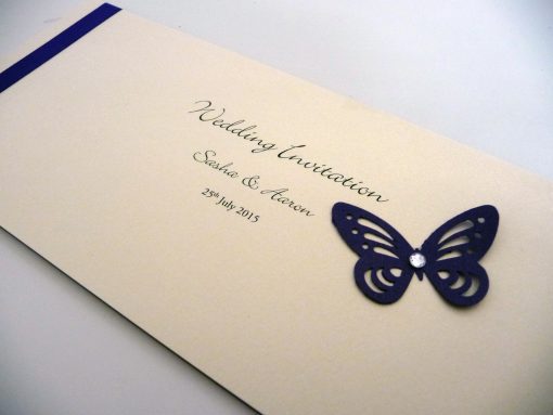 Purple and ivory butterfly theme cheque book invitation