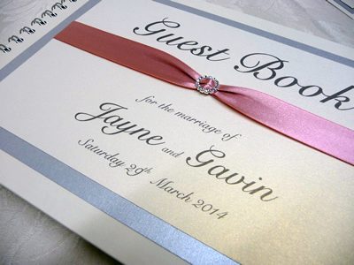 Silver and Dusky Pink Guest book with a round diamante buckle