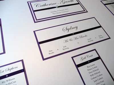 Purple and Ivory Australia themed Table Plan board