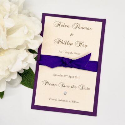 Cadbury Purple and Ivory Tying the Knot Save the Date