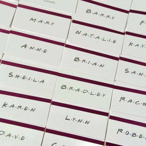 Freinds themed Name Place cards with ribbon