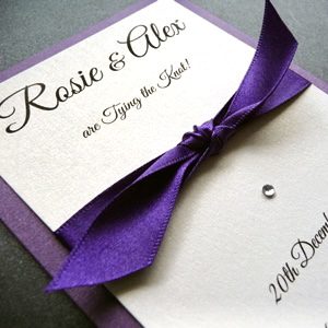 purple and ivory knotted save the date