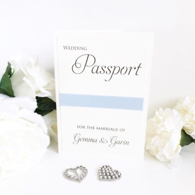 Passport Themed Wedding Invitations with a Sky Blue colour scheme