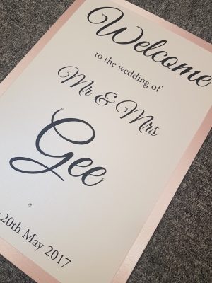 Welcome to Our Wedding Sign with a Pink and White colour scheme (A3 size)