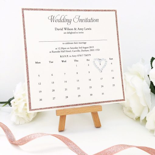 Rose gold and ivory calendar theme Wedding Invitation