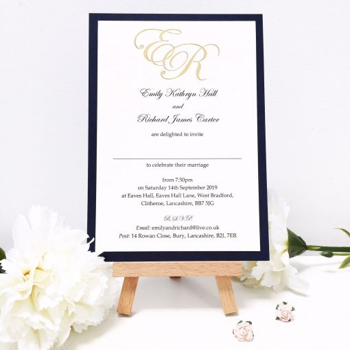 Initials Foiled in Gold at the top of Flat Mounted Evening Invitations