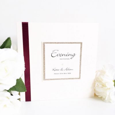 Burgundy Red and Gold Glitter styled Folded Invitations