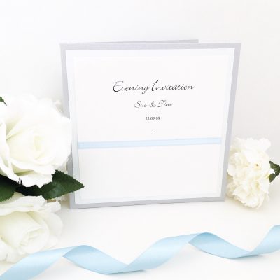 Baby Blue and Silver pearlised folded Evening Invitations