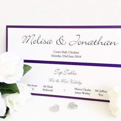 Purple & White Table Plan Header Card for a mirror