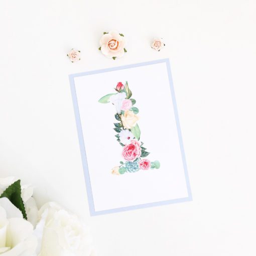 Floral Table Number Sign with a Blue Card mount