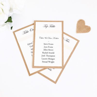 Rustic Kraft and Ivory Table Plan Card with Grosgrain Ribbon