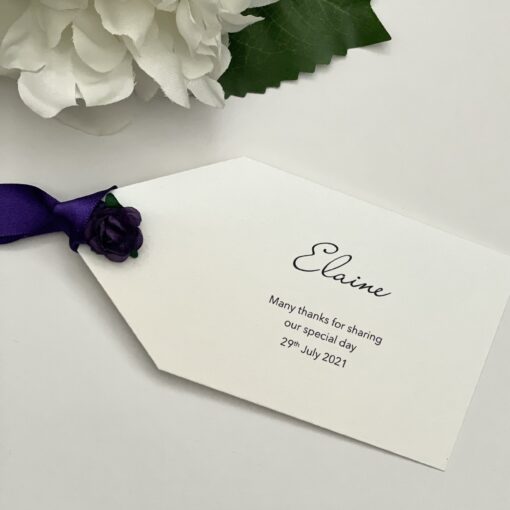 luggage tag name place cards with purple flower