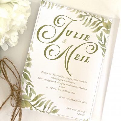 Classic flat back invitation with vellum wrap