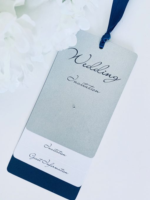 Navy and silver luggage tag style invitation