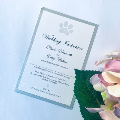 Paw print invitation with silver border