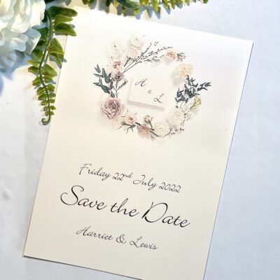 Floral wreath save the date card
