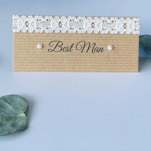 Kraft name place card with lace