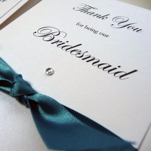 Teal and White Bridal Party Thank You cards with knotted ribbon