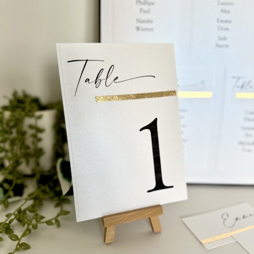 Modern table number card with gold leaf