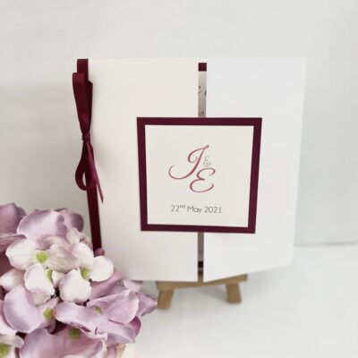 Pearlised gatefold invitation with fuchsia pink