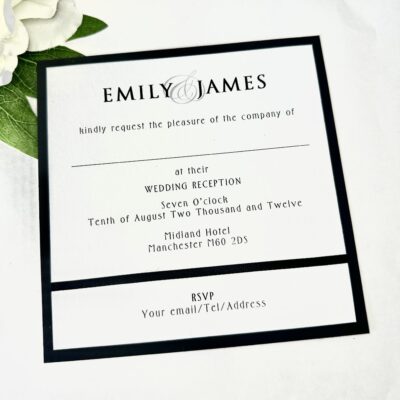 Modern black and white invitation with ribbon