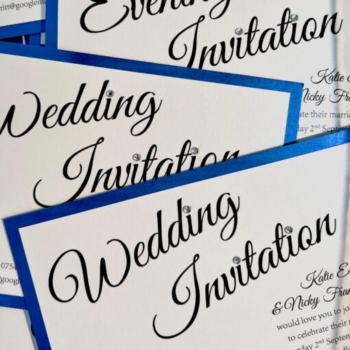 Royal Blue and Ivory contemporary style Wedding Invitation