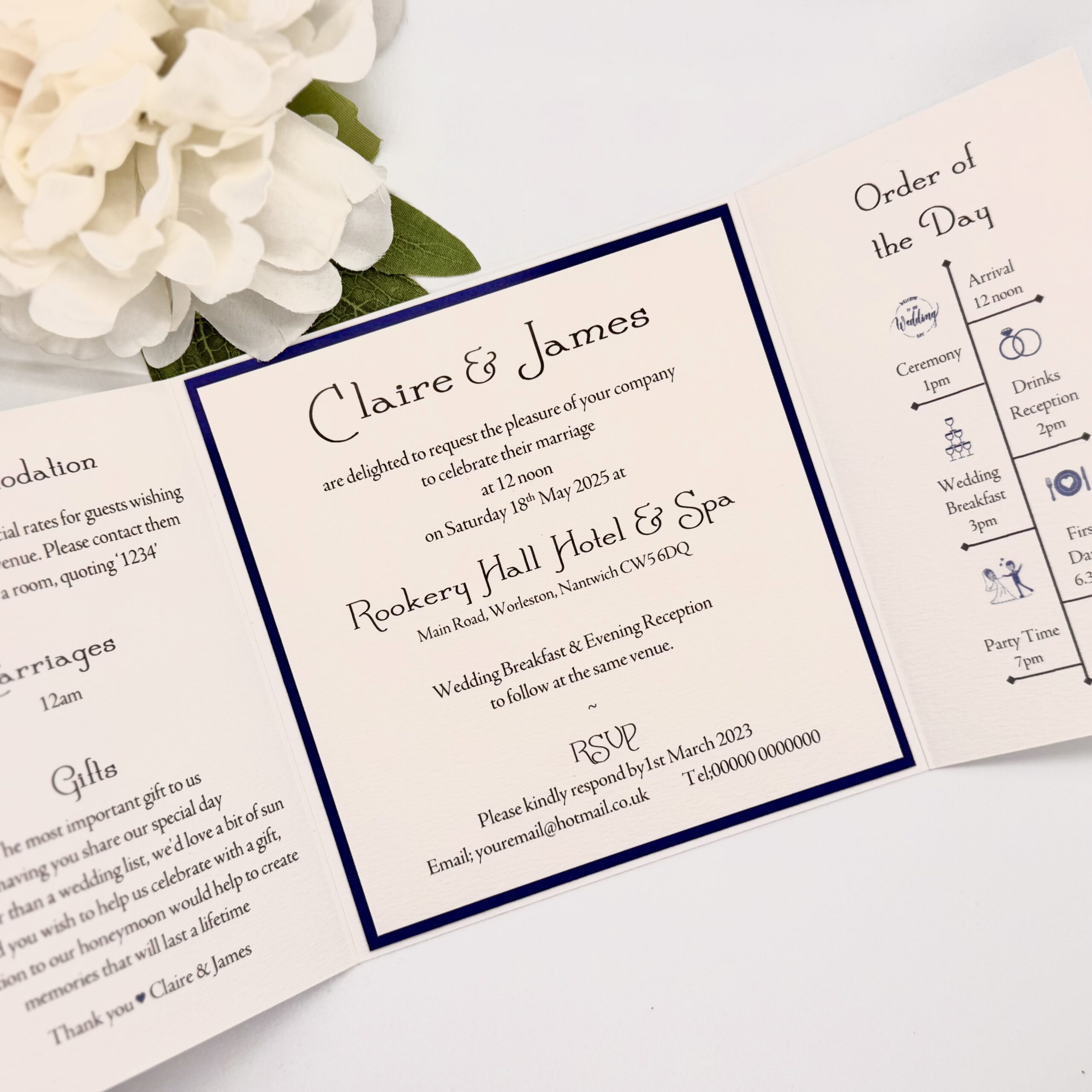 Gatefold Invitation with mounted inviation and timeline