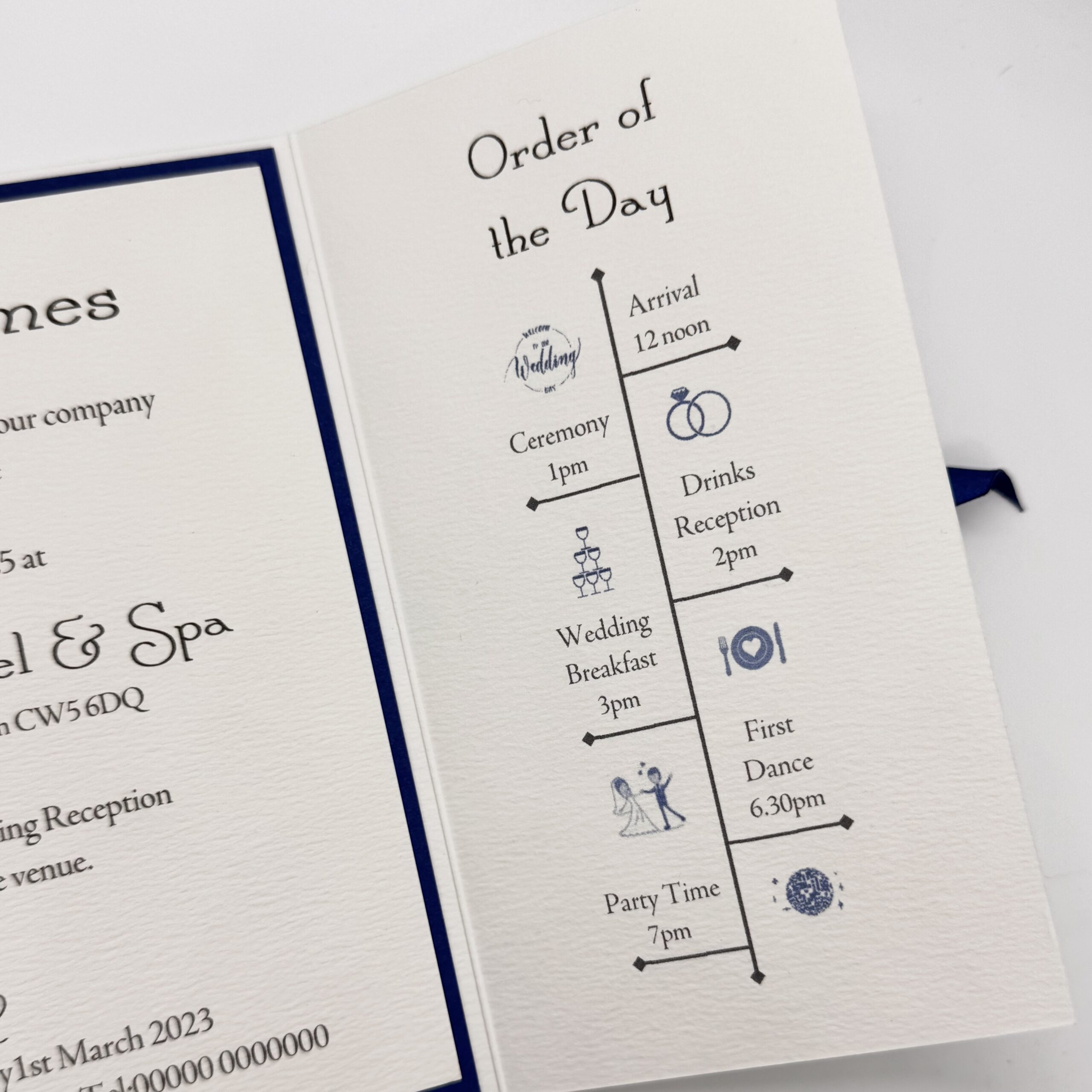 Folded Invitation with personalised initials and knotted ribbon - Image 3