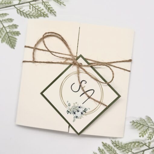 Rustic Gatefold invitation with eucalyptus and thistles