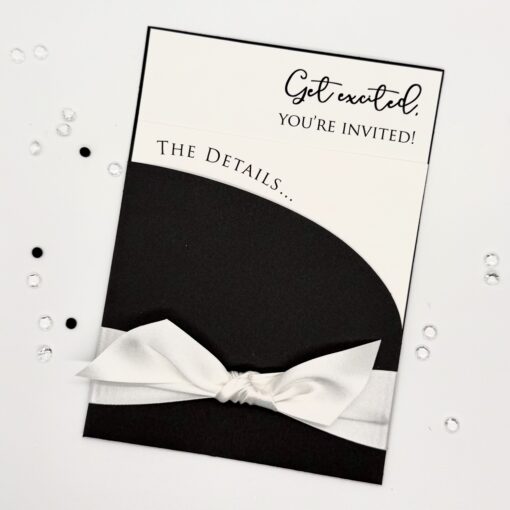Curved 'Get Excited' Flat Pocketcard Invitation with Knotted Ribbon