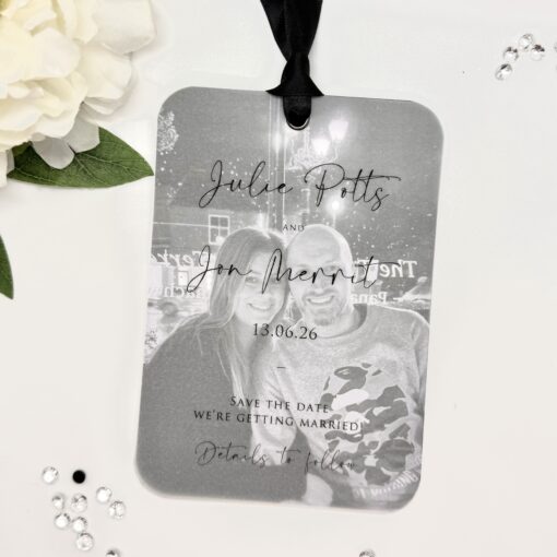 Vellum Printed Save the Date with Personal Photo behind