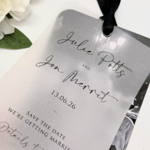 Vellum Printed Loop-Tied Save the Date with Personal Photo Detail