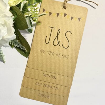 Rustic Loop-Tied Wedding Invitations with Twine and Bunting Detail