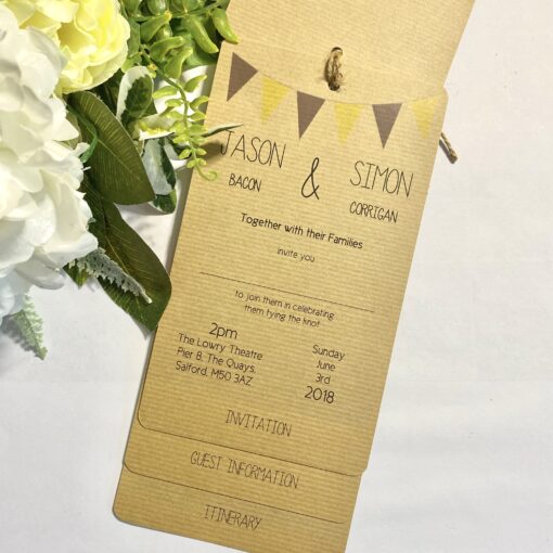Rustic Loop-Tied Wedding Invitations with Twine and Bunting Detail