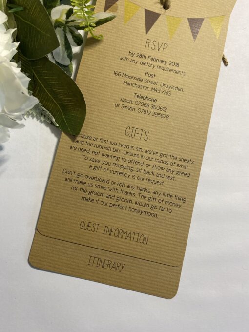 Rustic Loop-Tied Wedding Invitations with Twine and Bunting Detail