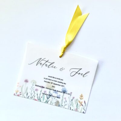 Floral Loop-Tied Wedding Invitation with Vellum Overlay