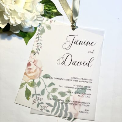 Spring Floral Loop-Tied Wedding Invitation with Vellum Overlay