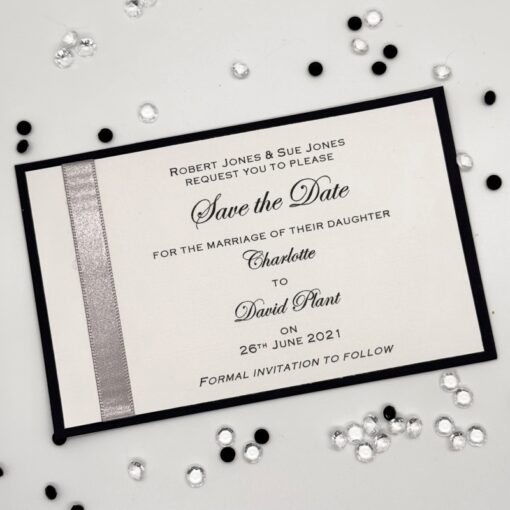Classic Black and Silver Flat Mounted Save the Date