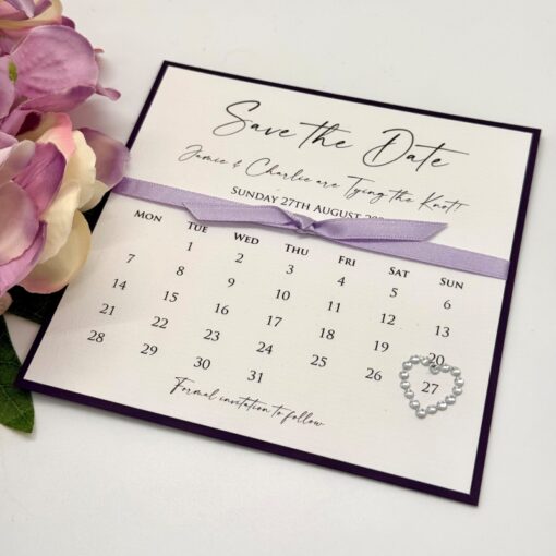 Dark Purple and Lilac Calendar style Save the Date