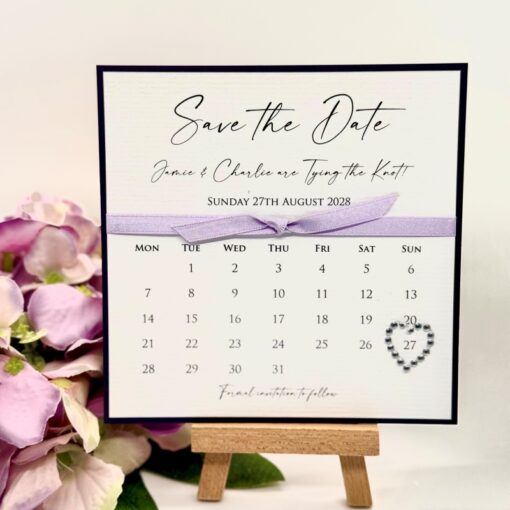 Dark Purple and Lilac Calendar style Save the Date Card