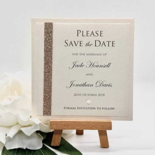 Ivory and Gold Glitter Classic Mounted Save the Date