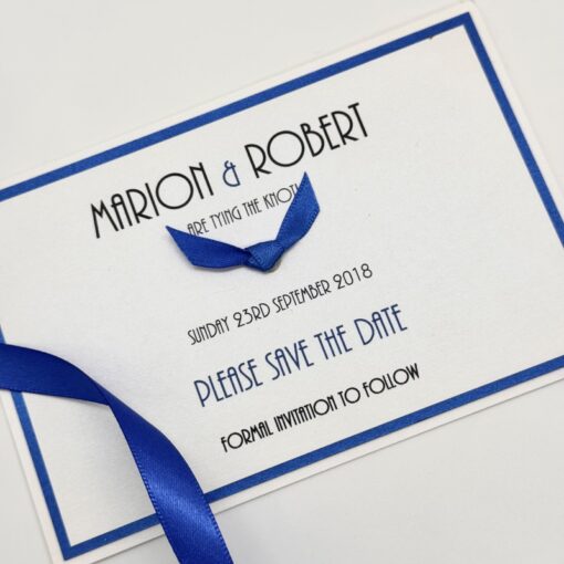 Royal Blue Art Deco Style Tying the Knot Themed Save the Date