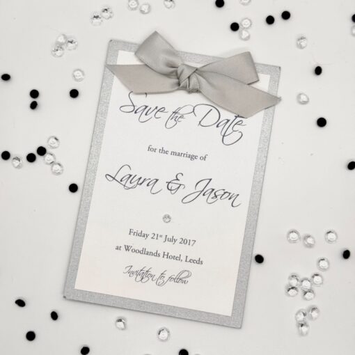 Save the Date with a Silver Satin Ribbon Bow