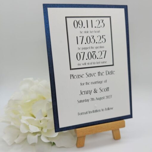 Navy and Ivory She Will Steal His Last Name Save the Date