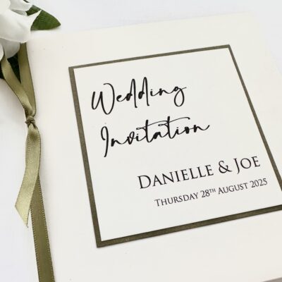 Modern Pocketfold Wedding Invitation with a Sage Green Colour Scheme