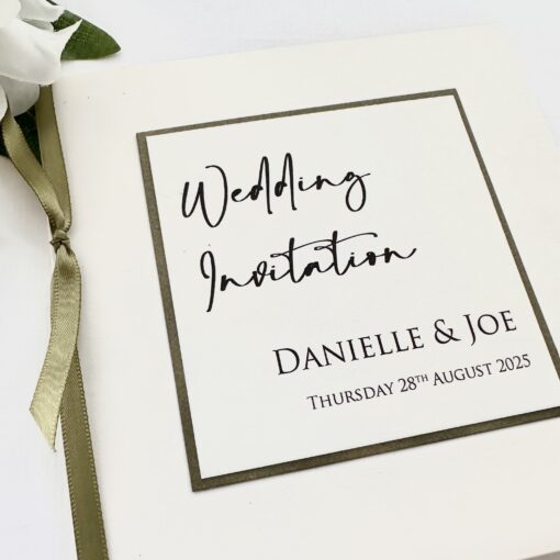 Modern Pocketfold Wedding Invitation with a Sage Green Colour Scheme