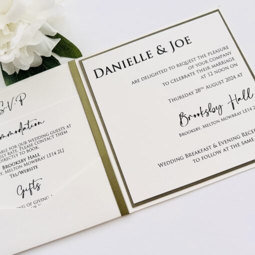 Modern Pocketfold Wedding Invitation with a Sage Green Colour Scheme - Image 2