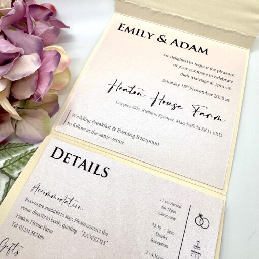 Contemporary Ivory and Blush Pink Pocketfold Wedding Invitation with Timeline - Image 2