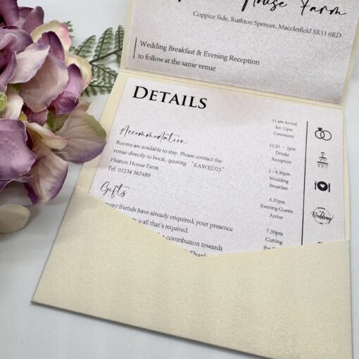 Contemporary Ivory and Blush Pink Pocketfold Wedding Invitation with Timeline - Image 3