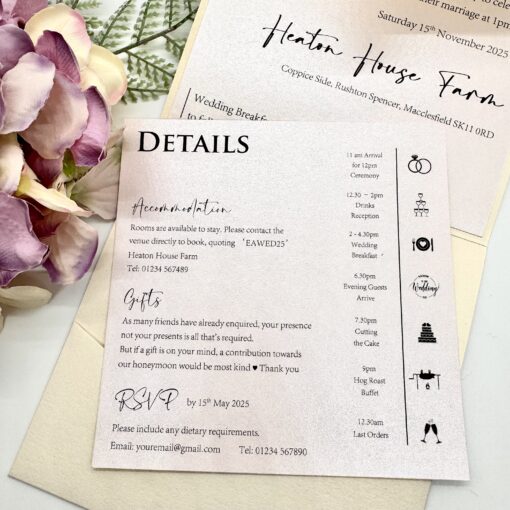Contemporary Ivory and Blush Pink Pocketfold Wedding Invitation with Timeline - Image 4